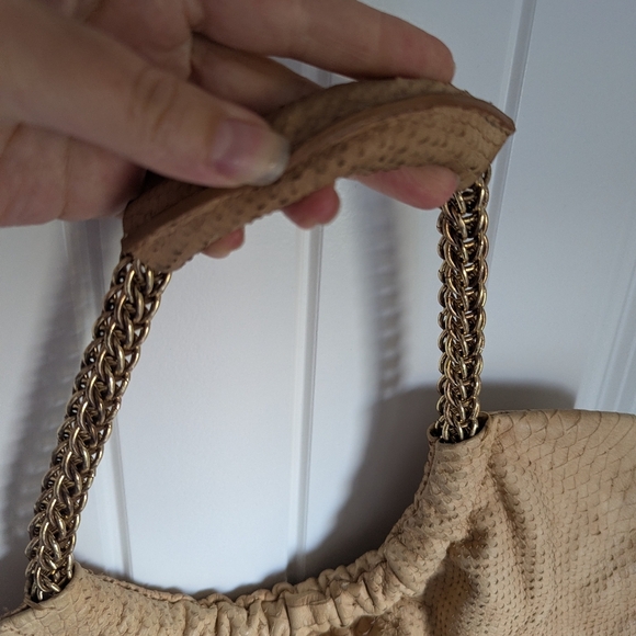 Stuart Weizman Camel Snake Skin Hobo Crossbody Bag with Gold Chain Strap - Picture 4 of 14